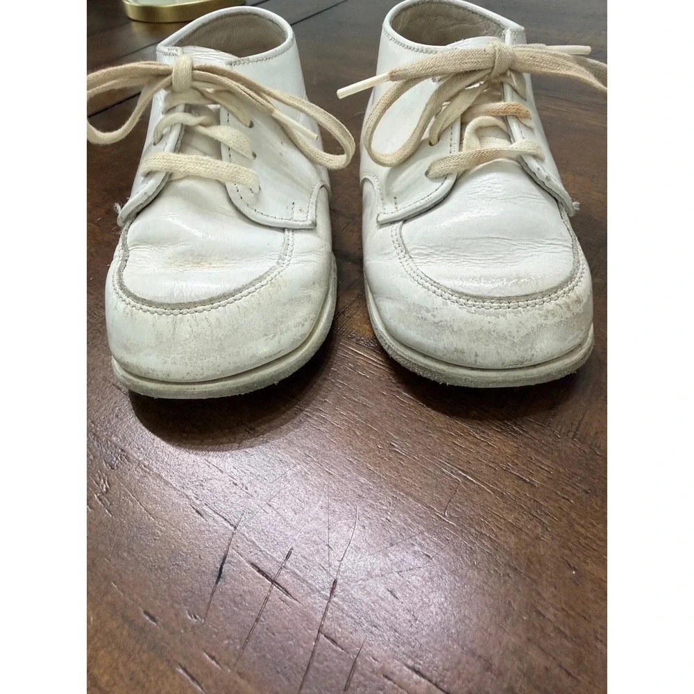 Stride Rite Vintage White Leather Baby Walking Shoes High Top Lace Up Size 5.5 E